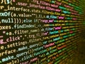 Script on computer with source code. WWW software development. Computer code on laptop web developing. Tensorflow AI concept. Royalty Free Stock Photo