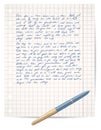 Script on copybook paper and pen