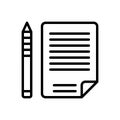 Black line icon for Script, word and paper Royalty Free Stock Photo