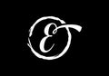 Script letter E in a brush circle on black background, Monogram Calligraphy hand drawn alphabet initials and brush circle