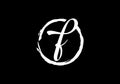 Script letter F in a brush circle on black background, Monogram Calligraphy hand drawn alphabet initials and brush circle
