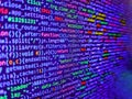 Script procedure creating. Web developer programmer monitor screen display. Screen of web developing javascript code. Abstract Royalty Free Stock Photo