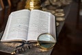 Scripture Reading with magnify glass Royalty Free Stock Photo