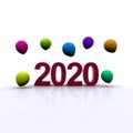2020 in 3d colore rosso con palloncini