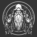 scroll alchemist of mercy, vintage logo line art concept black and white color, hand drawn illustration