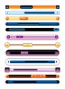 Scroll bars slider set. UI horizontal sliders set. Multicolor modern UI elements. Buttons with adjustable knobs for