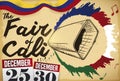 Scroll with Cowbell Draw, Flag and Calendars for Cali Fair, Vector Illustration