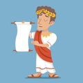 Scroll Declaration Roman Greek Retro Vintage Businessman Cartoon Character Icon on Stylish Background Design Vector