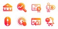 Scroll down, Cogwheel and Carousels icons set. Seo marketing, Click hand and Certificate signs. Vector