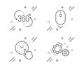 Scroll down, 360 degree and Time management icons set. Gears sign. Mouse swipe, Virtual reality, Office clock. Vector Royalty Free Stock Photo