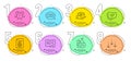 Scroll down, Hold box and Stars icons set. Approved, Chemistry flask and Technical info signs. Vector
