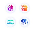 Scroll down, Shopping bags and Employee icons set. Pay sign. Landing page, Sale discount, Cogwheel. Beggar. Vector