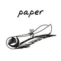 Scroll hand-drawn illustration. Cartoon vector clip art of an old paper document tied with thread. Black and white sketch of the Royalty Free Stock Photo