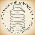 Scroll with Lantern Drawing for International Nurses Day Celebration, Vector Illustration