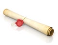 Scroll of old yellowed paper with a wax seal Royalty Free Stock Photo