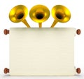 Scroll paper with golden trumpets
