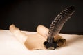 Scroll of papyrus, and a pen and inkwell Royalty Free Stock Photo