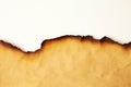 Part of a scroll of old paper with burnt edges closeup on a white background Royalty Free Stock Photo