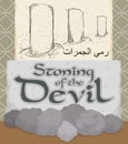 Slate, Pebbles and Scroll Depicting the Stone of the Devil Ritual, Vector Illustration