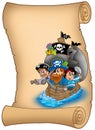 Scroll with saiboat and pirates Royalty Free Stock Photo