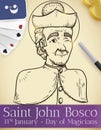 Scroll with Saint John Bosco Draw for Magician`s Day, Vector Illustration Royalty Free Stock Photo