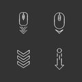 Scrolldown indicators chalk white icons set on black background. Computer mouse and arrowheads. Swipe down gesture Royalty Free Stock Photo