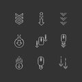 Scrolling down arrows chalk white icons set on black background. Computer mouse and arrowheads in circles buttons