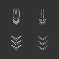Scrolling down and uploading indicators chalk white icons set on black background. Scrolldown gesture. Arrows interface