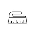 Scrub brush icon. Linear logo of household brush with stiff bristles and handle to wipe away stubborn dirt. Black illustration of