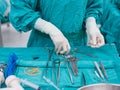 Scrub nurse prepare medical instruments for surgery Royalty Free Stock Photo