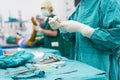 Scrub nurse prepare medical instruments surgery Royalty Free Stock Photo