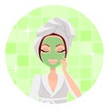 Scrubbing. Girl Applying a Face Scrub. Vector