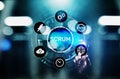 SCRUM, Agile development methodology, programming and application design technology concept on virtual screen. Royalty Free Stock Photo