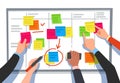 Scrum board. Task list, planning team tasks and collaboration plan flowchart. Business workflow scheme cartoon vector Royalty Free Stock Photo