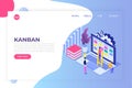 Scrum or canban task board isometric concept.
