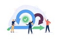 Scrum sprint methodology as agile development process tiny person concept. Software integration and implementation.
