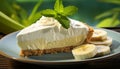 Scrumptious banana cream pie with a rustic wooden background for a perfect dessert treat