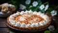Scrumptious banana cream pie with a velvety filling on a delightful rustic wooden background