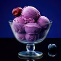 Scrumptious Blueberry Ice Cream Scoops in a Glass Container. created with Generative AI