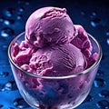 Scrumptious Blueberry Ice Cream Scoops in a Glass Container. created with Generative AI