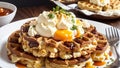 Scrumptious Brunch Delight Scrambled Eggs on Golden Waffles.AI Generated Royalty Free Stock Photo