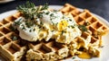 Scrumptious Brunch Delight Scrambled Eggs on Golden Waffles.AI Generated Royalty Free Stock Photo