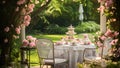 A scrumptious cake sitting atop a table, ready to be eaten and enjoyed at a joyful gathering, Mothers Day high tea setting in a