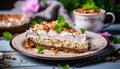 Scrumptious coconut cream pie with a velvety filling on a charming rustic wooden background