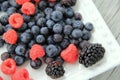 Scrumptious fresh,seasonal berries on white plate