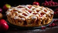 Scrumptious homemade apple pie with a golden crust on a charming rustic wooden background