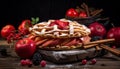 Scrumptious homemade apple pie on rustic wooden background, a delightful autumn treat