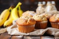 Scrumptious homemade banana muffins on rustic background delightful easy recipe concept