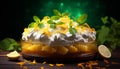 Scrumptious homemade lemon pie with a buttery golden crust on a charming rustic wooden background