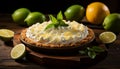 Scrumptious homemade lemon pie with a delightful golden crust on a charming rustic wooden background
